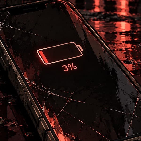 Lo schermo di un telefono con la batteria al 3%